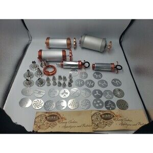 Huge Lot Vtg Mirro Aluminum Cookie Cooky 5 Pastry Press Spritz 25 Discs 17 Tips